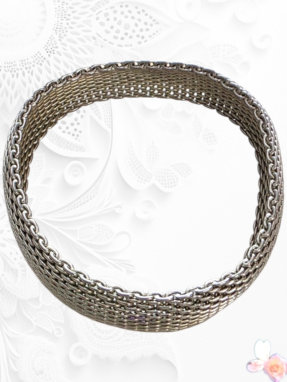 Sterling Silver Somerset Style Wide Mesh Bracelet Woven Estate Cuff